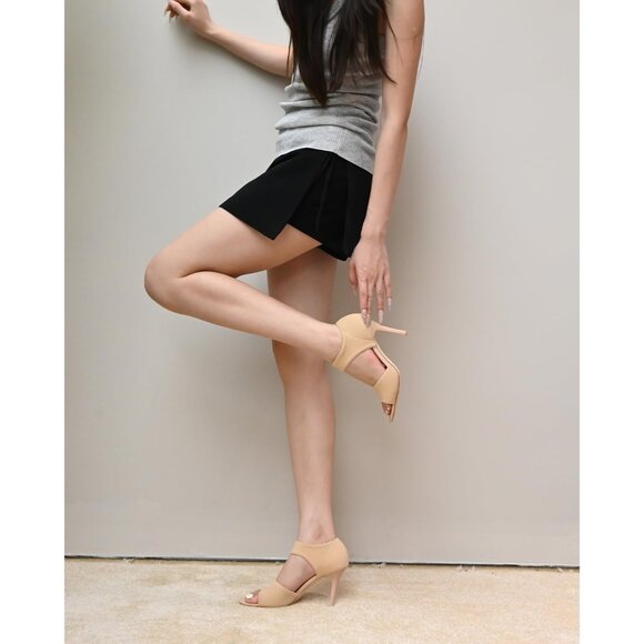 Apricot 3 Inches Peep Toe Synthetic Stiletto Stretchy Heeled Sandals for Women - Picture 4 of 10